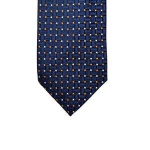 Tino Cosma Navy Blue Orange Geometric Basketweave Silk Tie Made in Italy